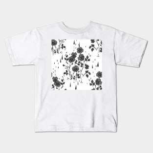 Greyscale Flower Pattern Kids T-Shirt